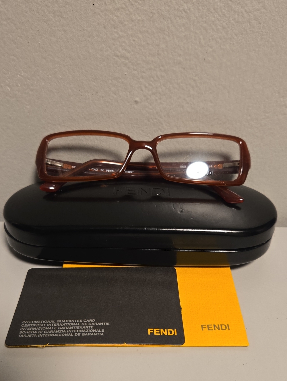 Fendi Women's Rectangular Amber Brown Optical Glasses